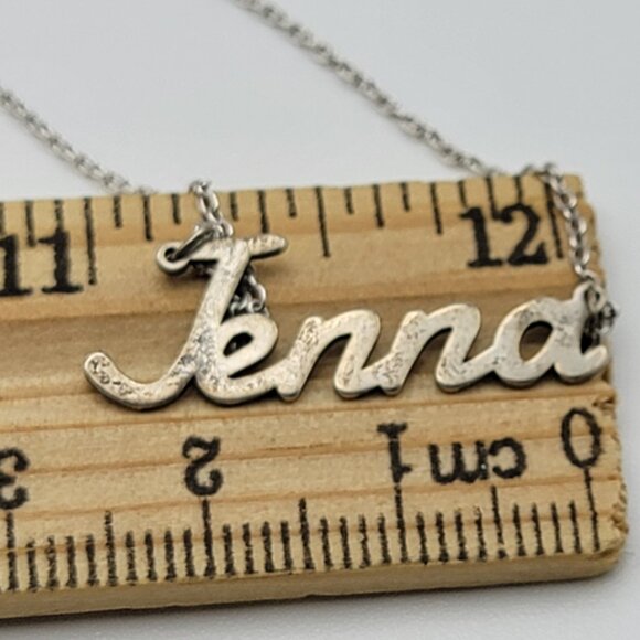 Jenna Name Plate Necklace 17 Inch Vintage Signed F 925 Sterling Silver - Picture 5 of 5